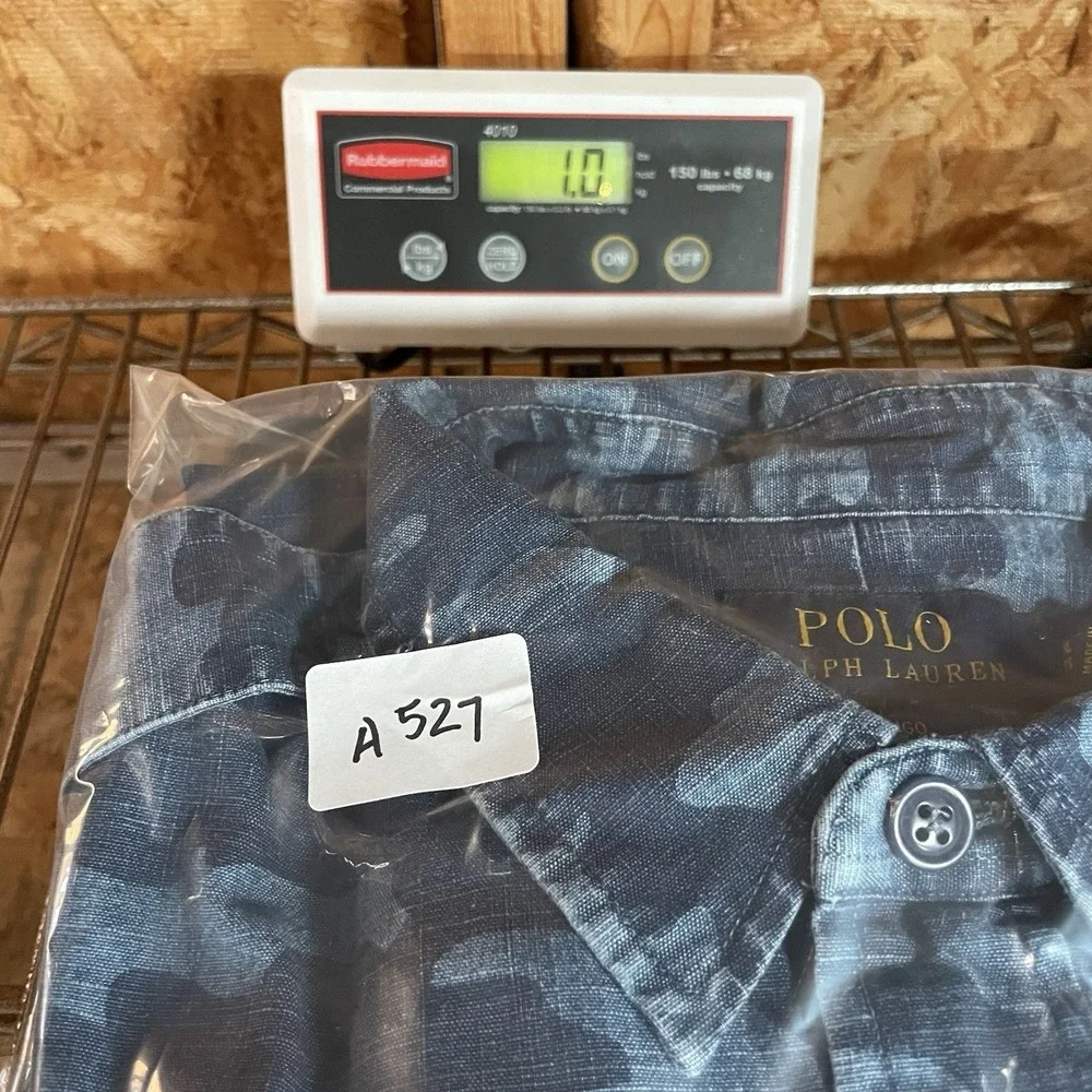 Polo Ralph Lauren Blue Camo Pattern Button Up Shirt Size M Long Sleeve